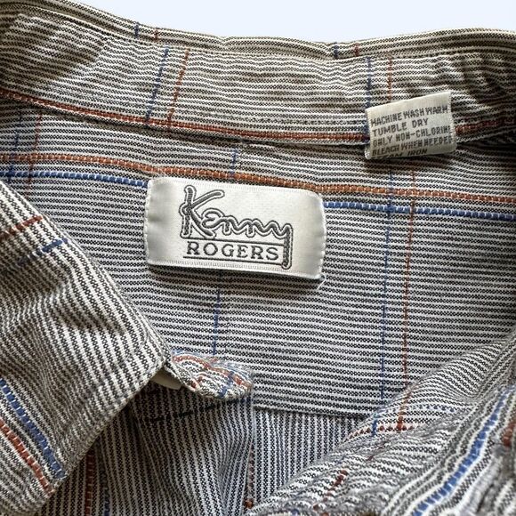 Vintage Kenny Rogers Button-Up Shirt – Microstripe Plaid – Size L - Picture 4 of 5
